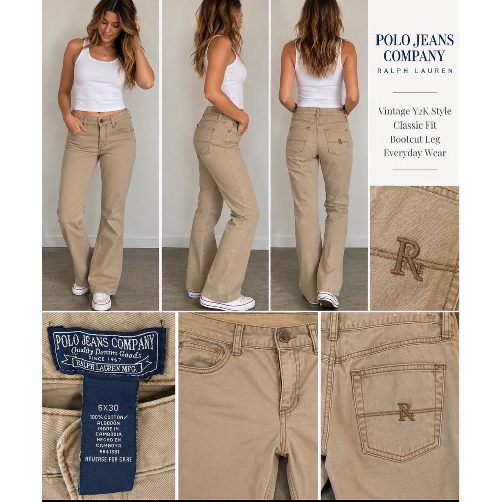 Polo Jeans Company Bootcut Pants Women 6x30 Tan Khaki Vintage Y2K Ralph Lauren